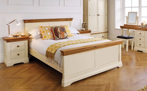 Farmhouse Country Oak Cream Painted 4ft 6 Inches Double Bed - SUMMER SALE