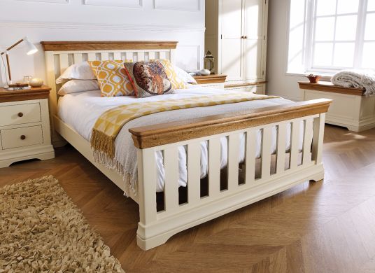 Farmhouse Country Oak Cream Painted Slatted 5 Foot King Size Bed - SUMMER SALE