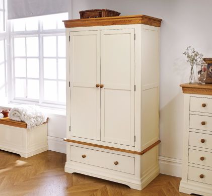 Farmhouse Country Oak Cream Painted Double Wardrobe - £50 OFF FLASH SALE