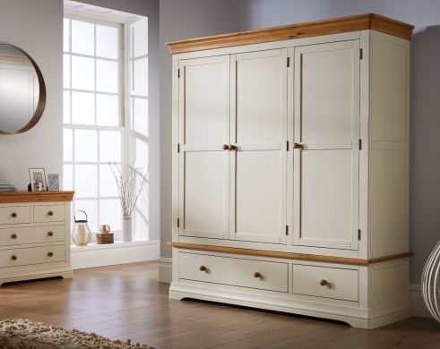 Farmhouse Country Oak Cream Painted Triple Wardrobe - £200 OFF SUMMER SALE