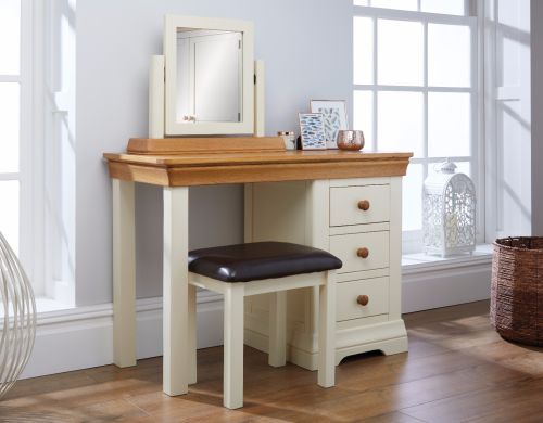 Farmhouse Country Oak Cream Painted Dressing Table Mirror Stool Set - SUMMER SALE