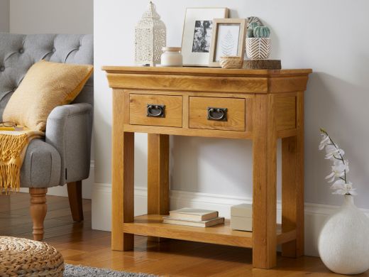 Farmhouse Oak 2 Drawer Console Table
