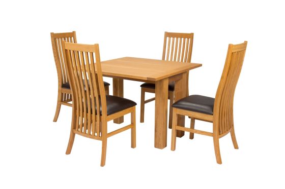 Lichfield Flip Top 100cm 50cm Oak Table 4 Lichfield Brown Leather Oak Chair Set - SUMMER MEGA DEAL
