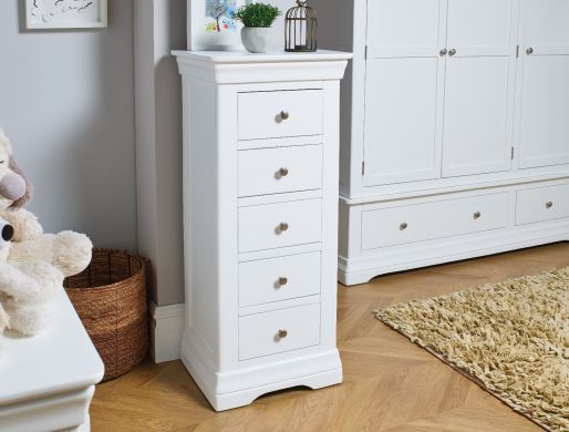 Toulouse White Painted 5 Drawer Wellington Tallboy Chest of Drawers - £40 OFF SUMMER SALE