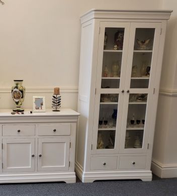 Toulouse White Painted Tall Glass Assembled Display Cabinet with Drawers - £50 OFF FLASH SALE