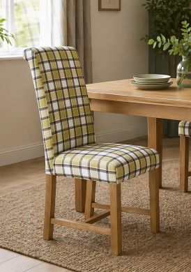 Harrogate Check Green Herringbone Fabric Dining Chair Oak Legs - SUMMER SALE