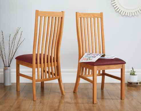 Solid Oak Red Leather Lichfield Assembled Dining Chair - 10% OFF SUMMER SALE