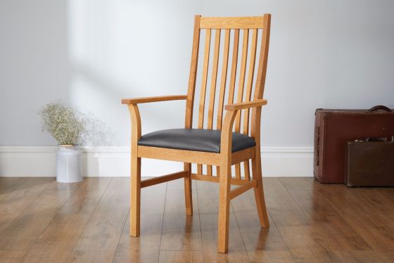 Lichfield Black Leather Carver Oak Dining Chair - £20 OFF SUMMER SALE