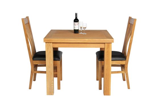 Lichfield 90cm to 180cm Flip Top Extending Table 2 Chelsea Brown Leather Chairs Set - SUMMER SALE