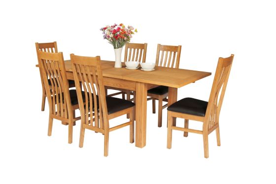 Lichfield Double Extending 210cm Oak Table 6 Chelsea Brown Leather Chairs - SUMMER SALE