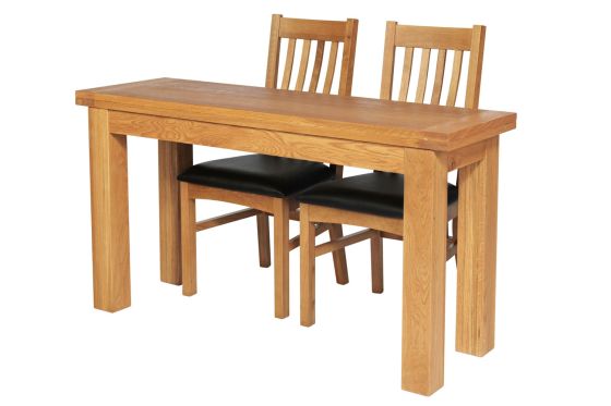 Lichfield 140cm Narrow Flip Top Extending Oak Table 2 Chelsea Brown Leather Chairs Set - SUMMER SALE