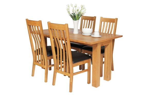 Lichfield 140cm Narrow Flip Top Extending Oak Table 4 Chelsea Brown Leather Chairs Set - SUMMER SALE