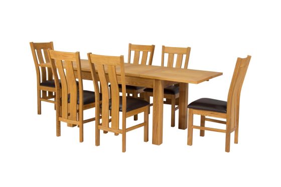 Lichfield 210cm Double Extending Table 6 Churchill Brown Leather Chair Set - SUMMER SALE