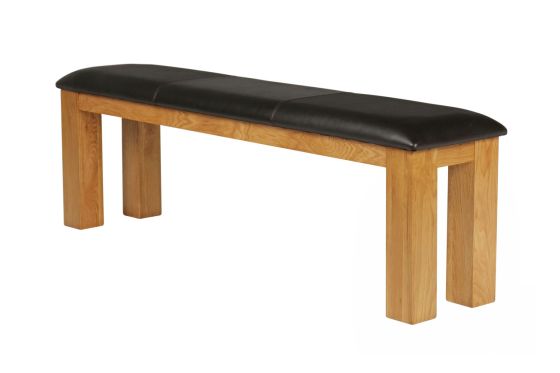150cm Country Oak Brown Leather Chunky Indoor Oak Bench - £50 OFF FLASH SALE