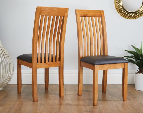 Westfield Solid Oak Dining Chair Brown Leather - £20 OFF FLASH SALE