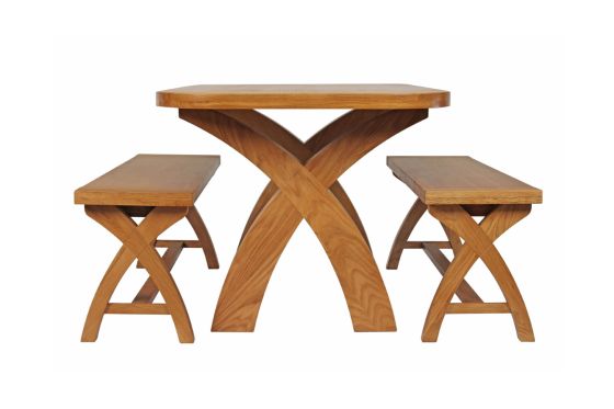Country Oak 140cm X Leg Oval Table and 2 1.2m X Leg Country Oak Benches - SUMMER SALE
